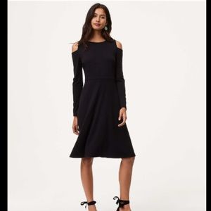 LOFT Petite Black Cold Shoulder Flare Dress